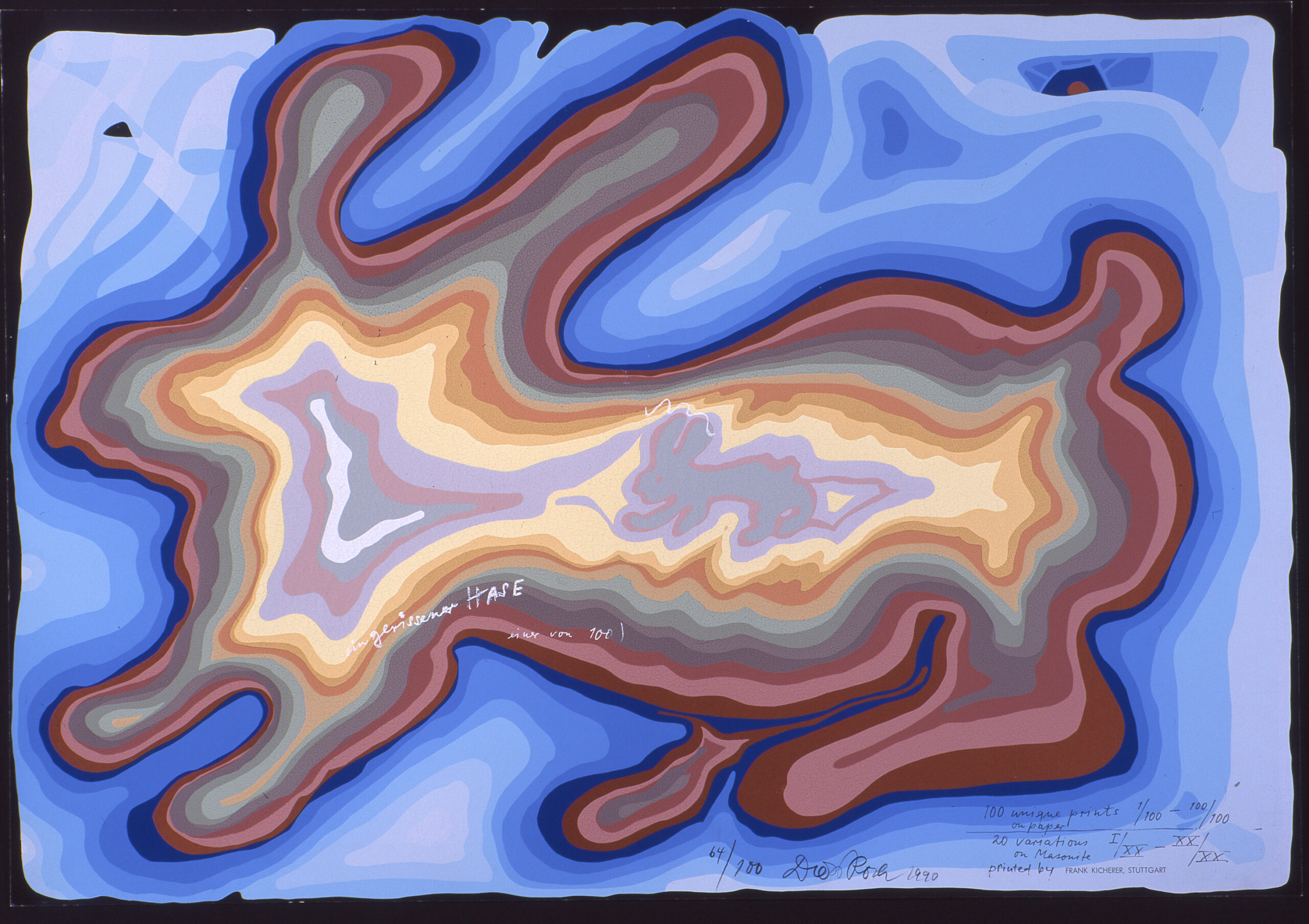 el-dieter-roth-ein-gerissener-hase-1990-siebdruck-in-28-farben-70-x-100-cm